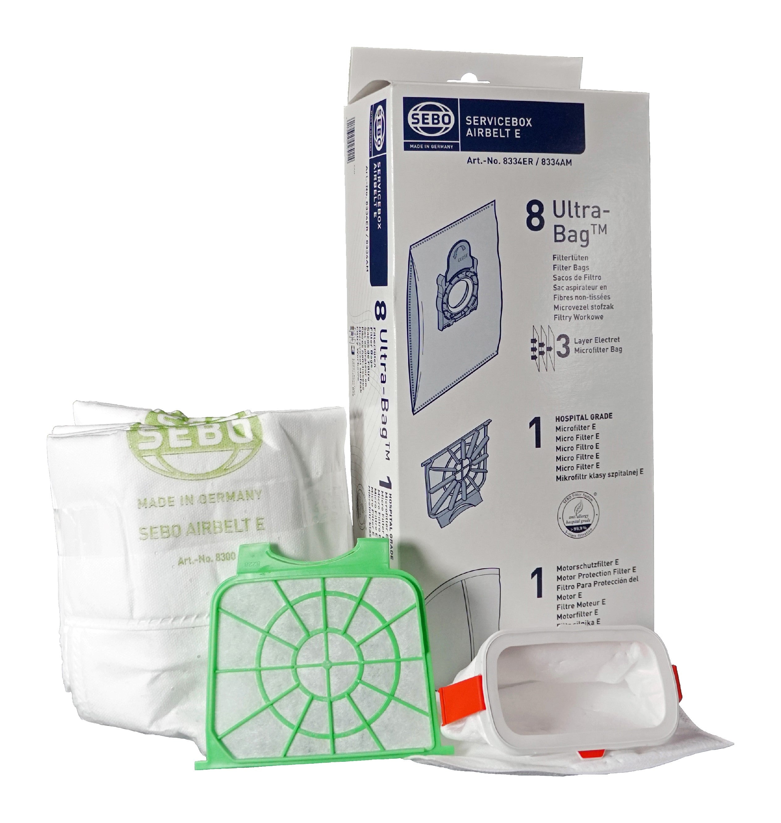 SEBO Service Box E (1 Piece), 8 bags, Microfilter, and Exhaust Filter