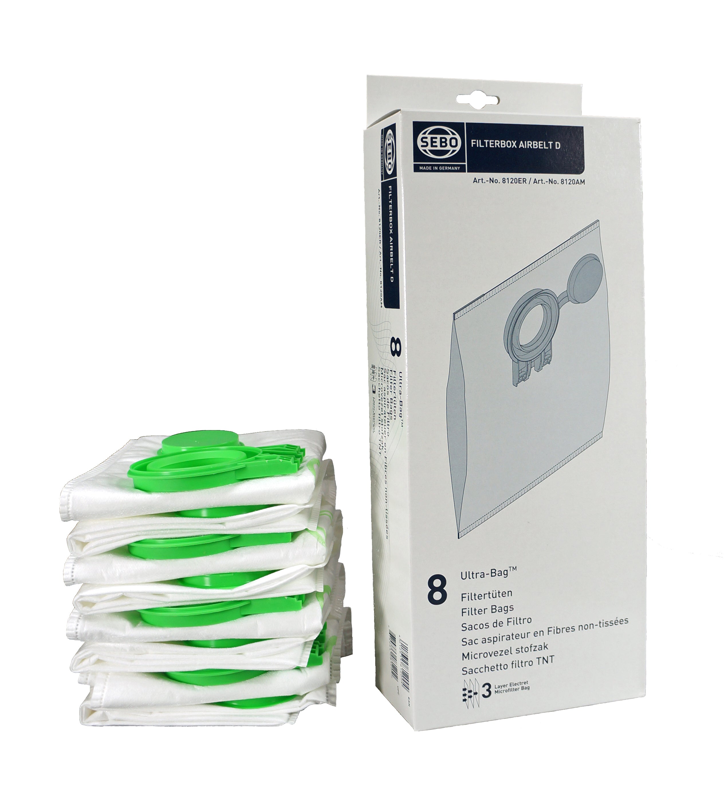 SEBO Filter Bag Box D (1 piece) - 8 bags with caps